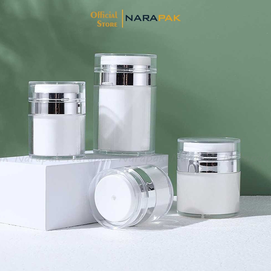 Botol Jar Pump Airless 15ml - 30ml Pot Jar Press On List Silver