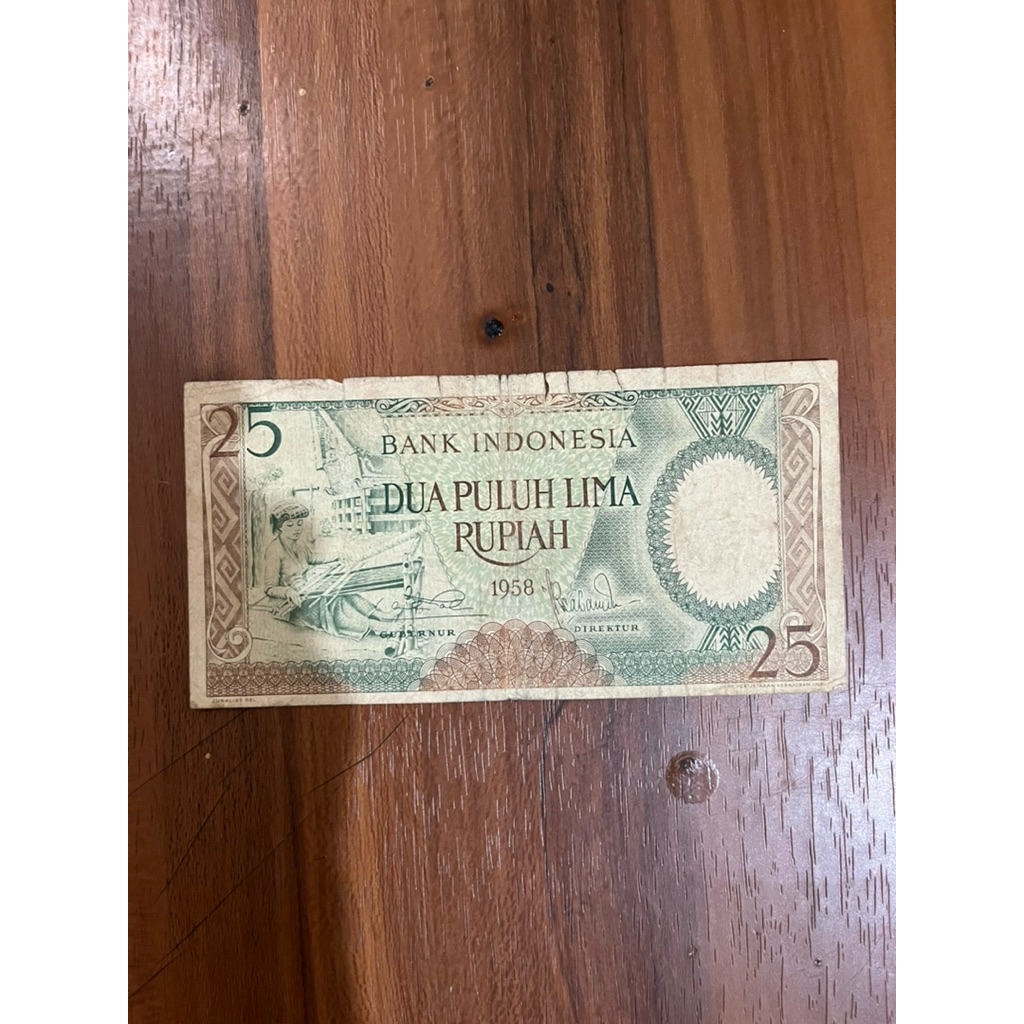 Uang Kertas 25 Rupiah 1958 Seri Pekerja Koleksi Kuno