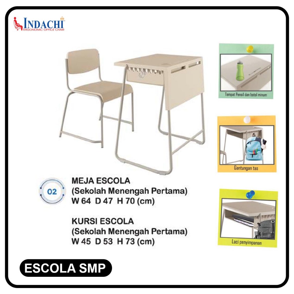 Meja + Kursi Sekolah INDACHI Escola Set (SMP)