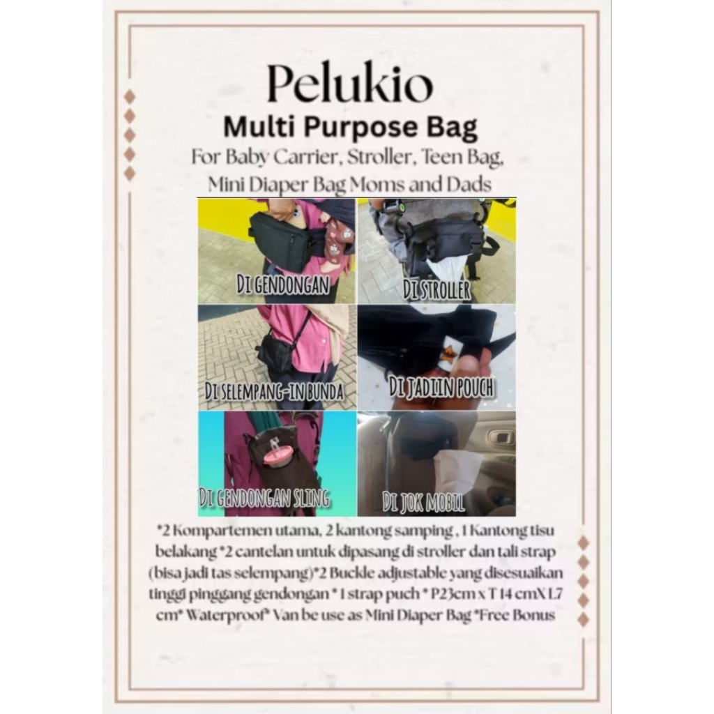 Tas bayi mini diaper bag gendongan Pelukio portable bisa di sangkut di gendongan dan stroller waterp