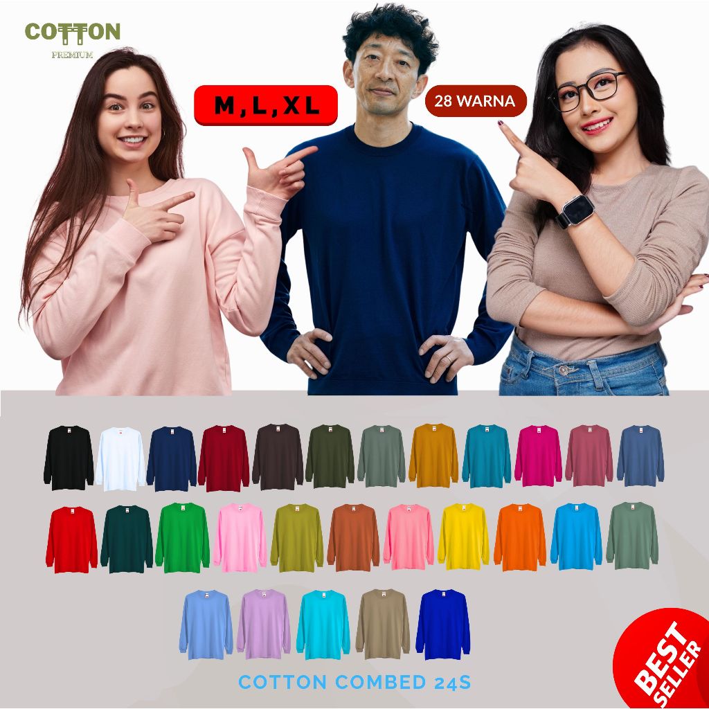 PREMIUM Kaos Polos Katun Lengan Panjang Rib Pria/Wanita Cotton Combed 24s