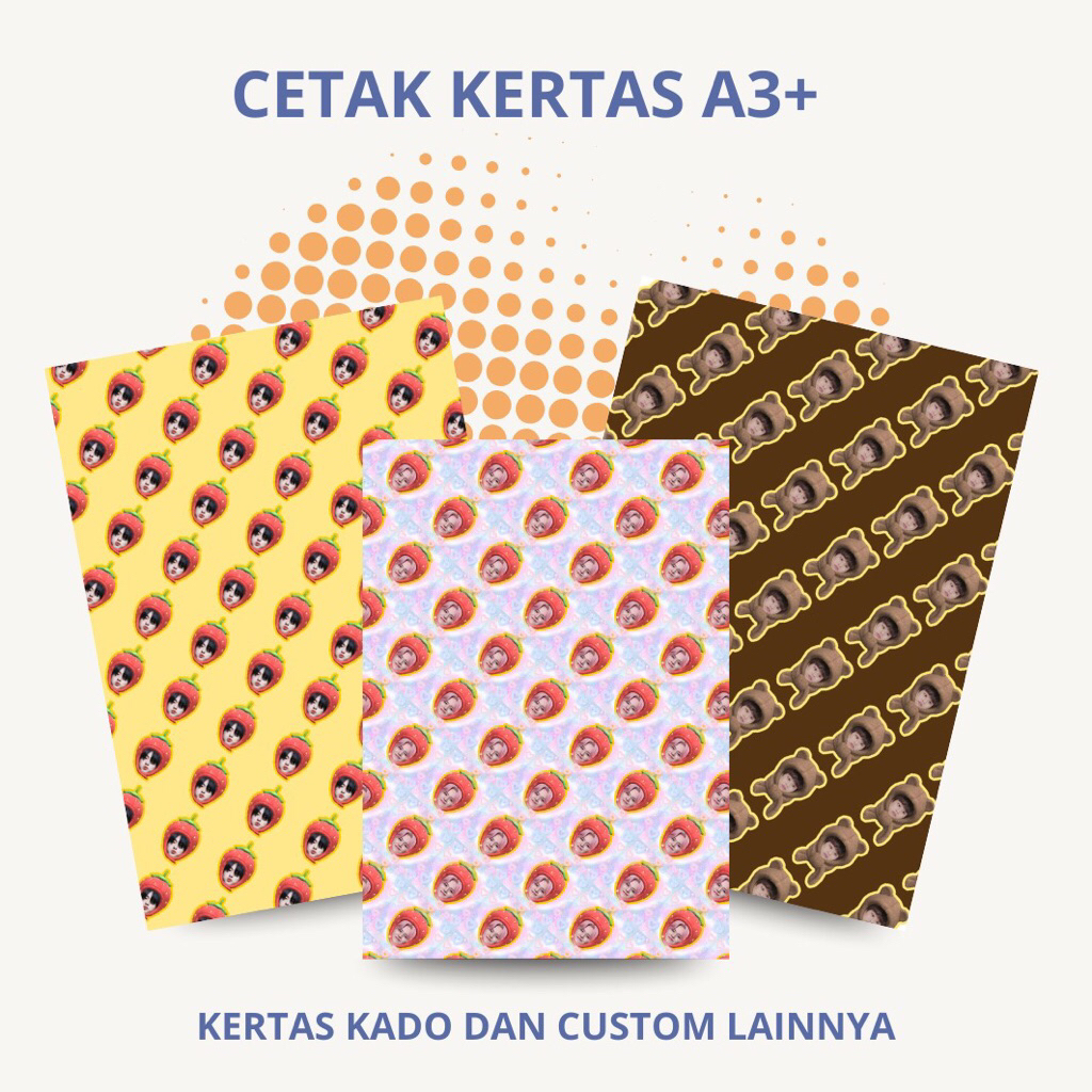 

Cetak kertas HVS, Art paper, dan Art carton. custom kertas kado (free desain)
