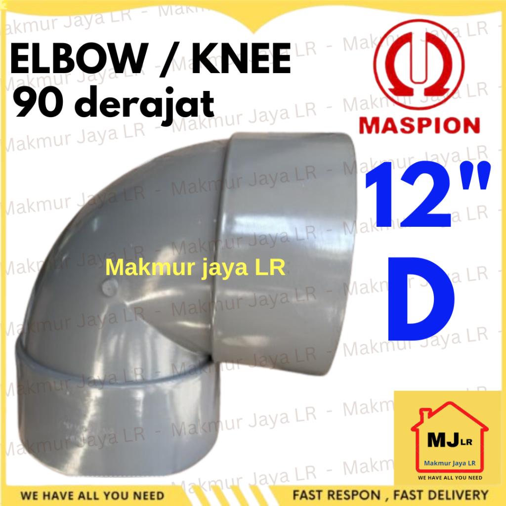 Keni 12" 12 inch PVC D MASPION Elbow L 90 ⁰ derajat Kni Kenie Knie Knee 12 dem dim in inci
