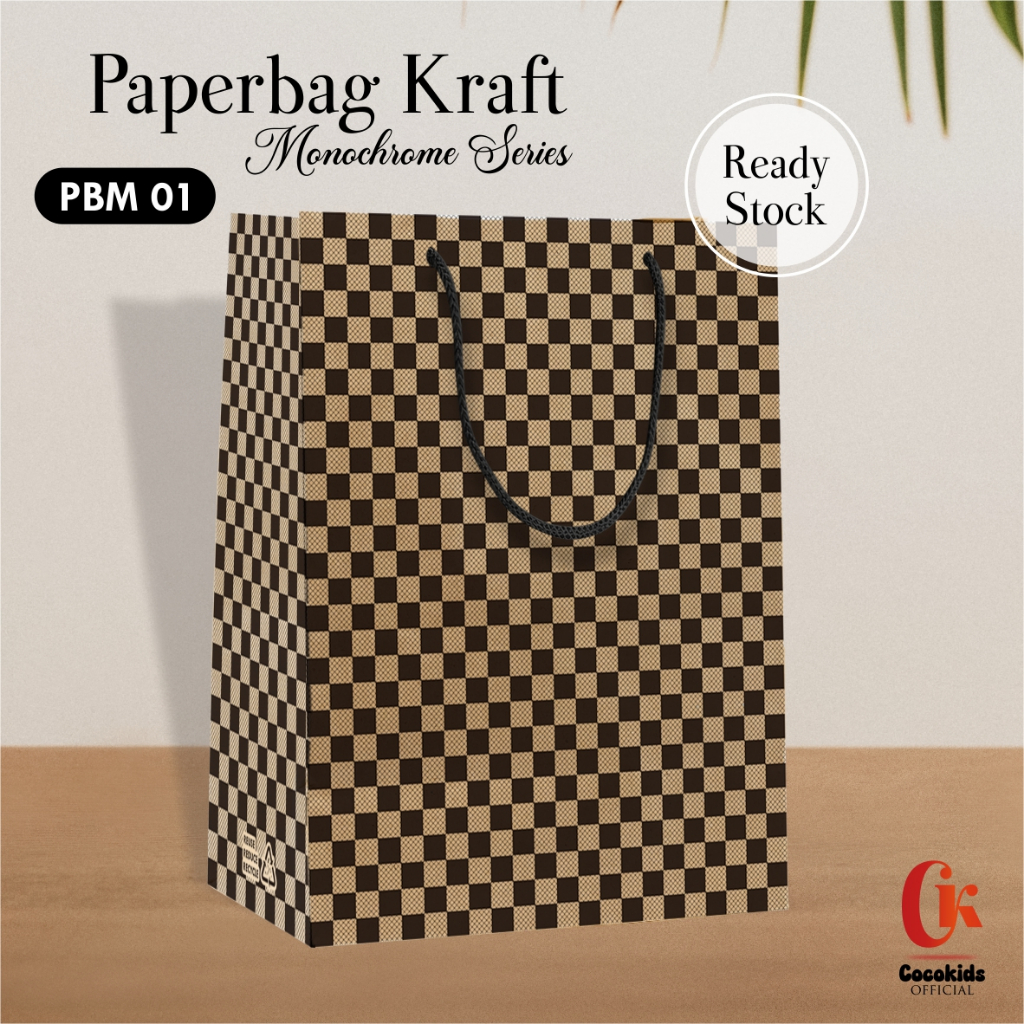 

[ECER] Paper Bag Kraft Monochrome Series - Paperbag Tebal 150 GSM UK 20 x 25 x 10 cm Ready Stock