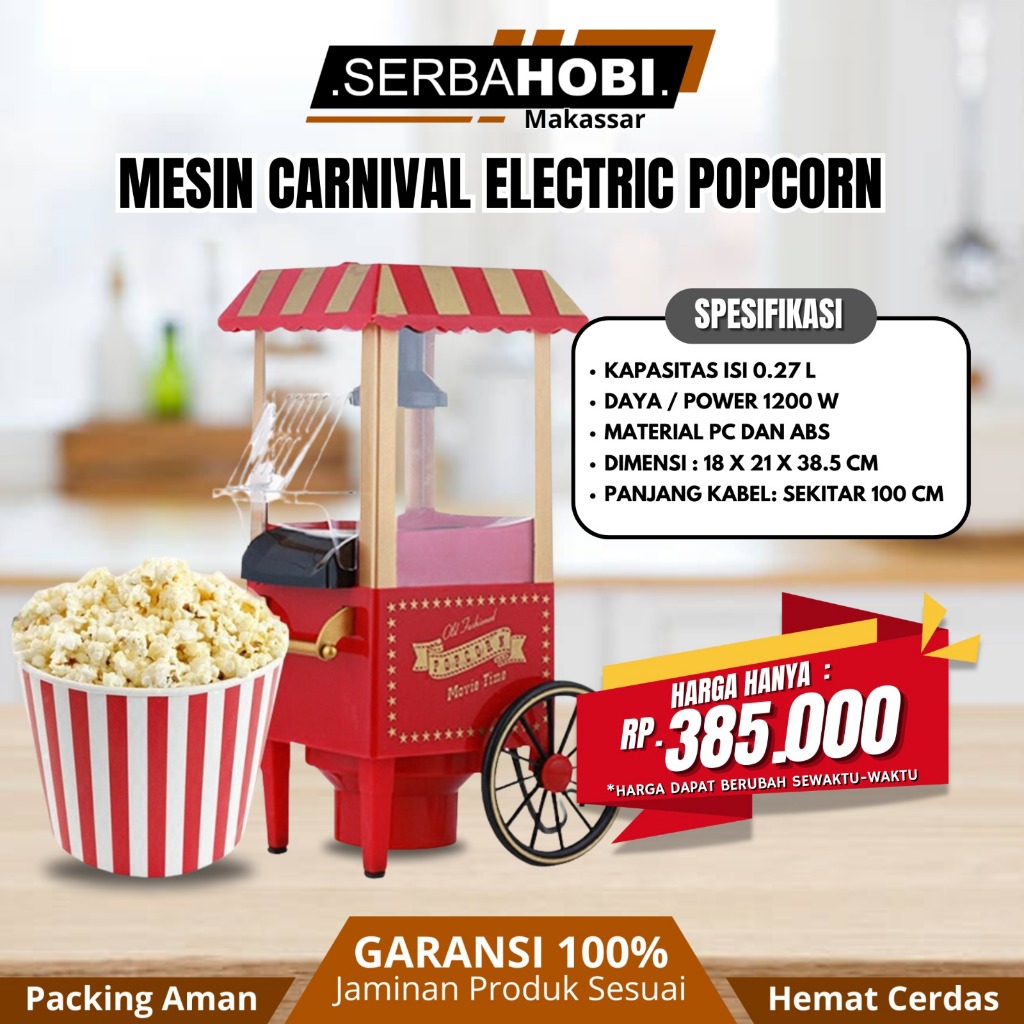 Mesin Carnival Electric Popcorn Maker Hot Air / Alat Pembuat Popcorn Listrik
