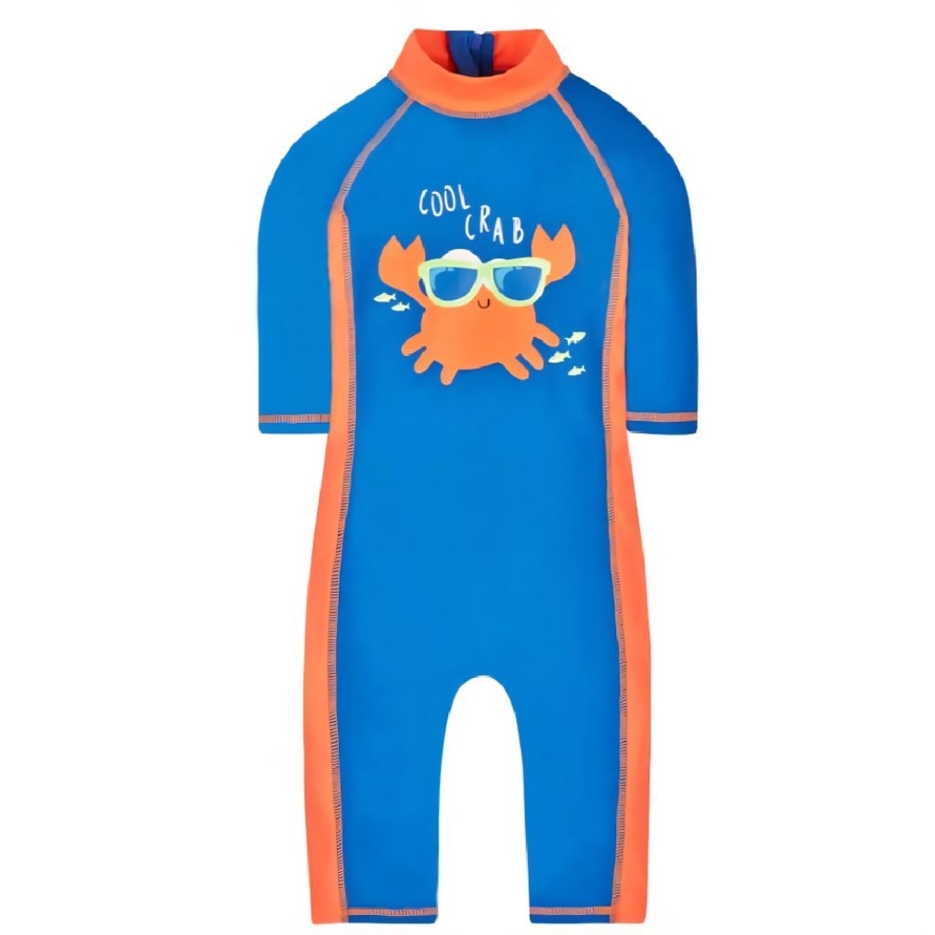 MOTHERCARE Cool Crab Sunsafe / Boys Swim Onesie (Preloved), Size 12-18months up to 86cm, warna Biru 