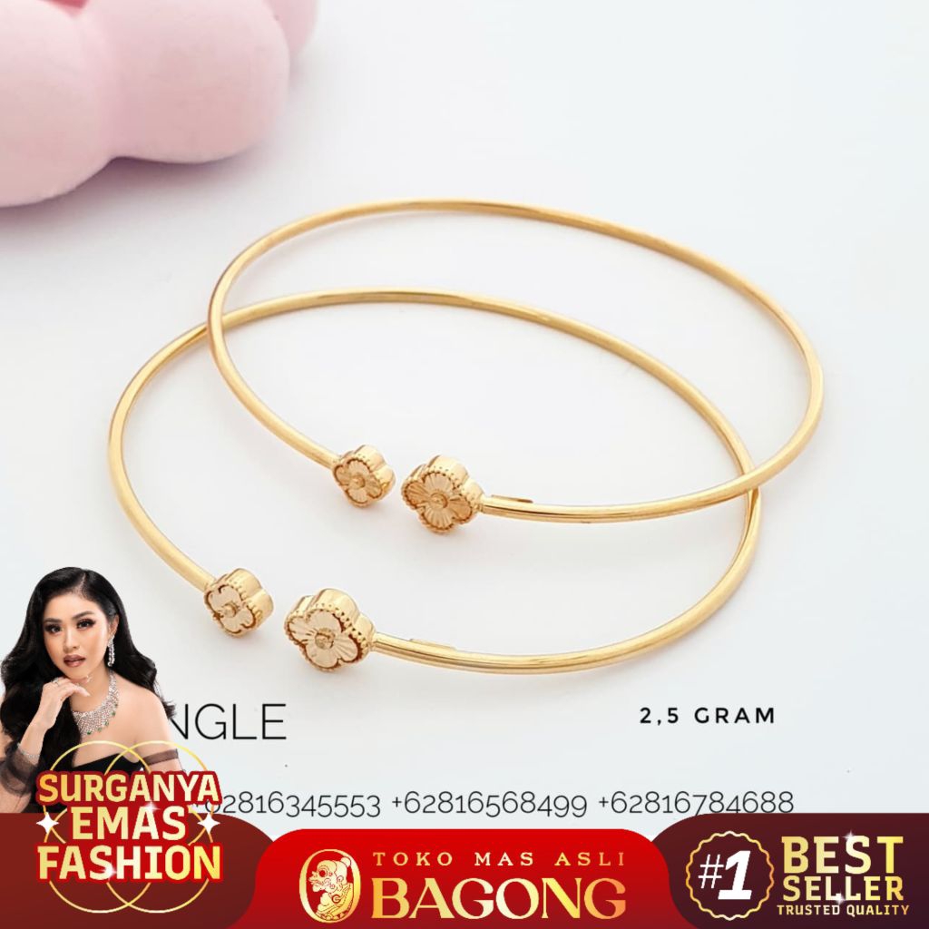 GELANG FASHION TINJI BUNGA 17K/750 ASLI BAGONG GOLD BAGONG EMAS