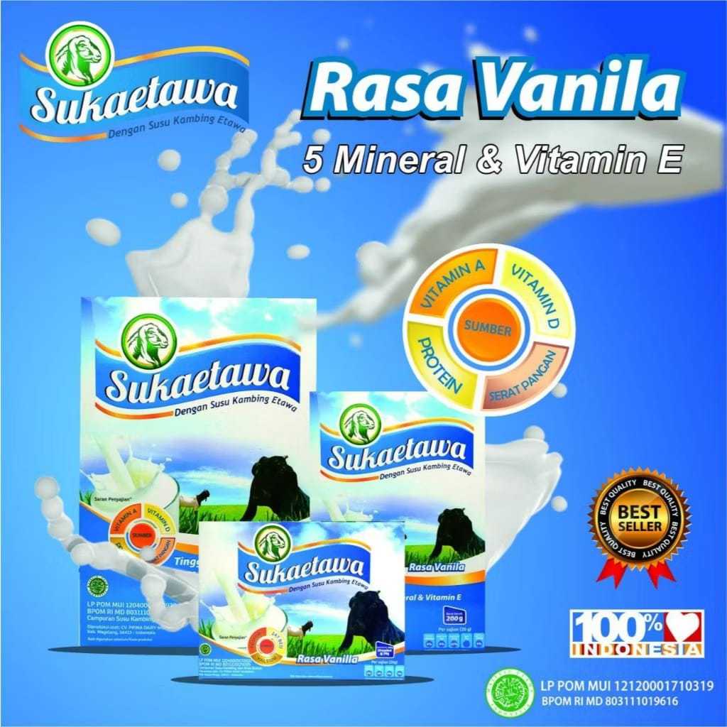 

Alfa Herbas Sukaetawa Susu Kambing Etawa Rasa Vanila 5 Mineral & Vitamin E 500 Gram Halal Best Seller 500gram
