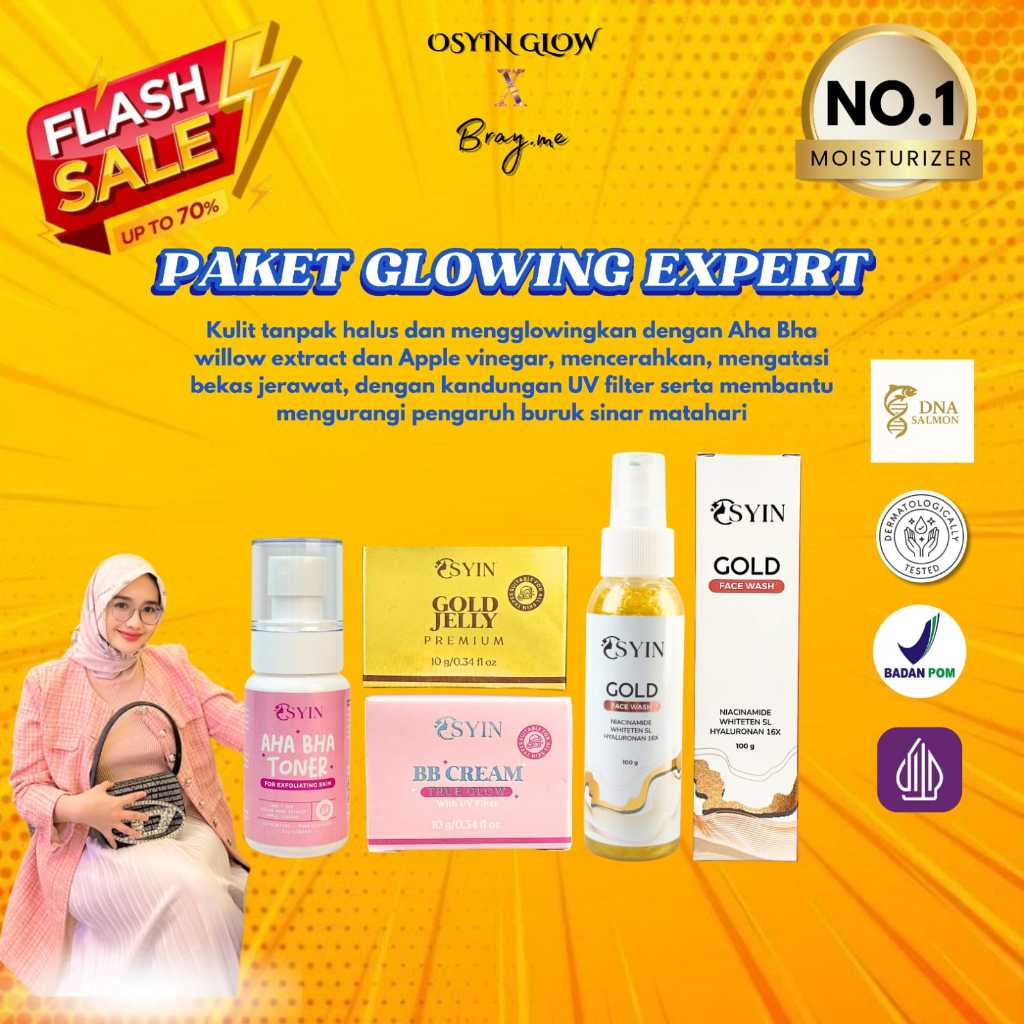 PAKET GLOWING EXPERT (Gold Jelly + Bb Cream + Toner + Facewash ) Osyin Glow