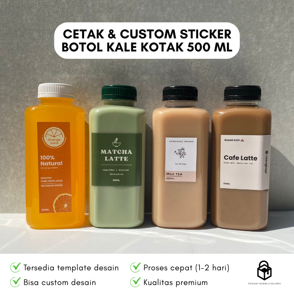 

Cetak Custom Stiker Botol Kale Kotak 500 ml | Print Label Sticker Logo