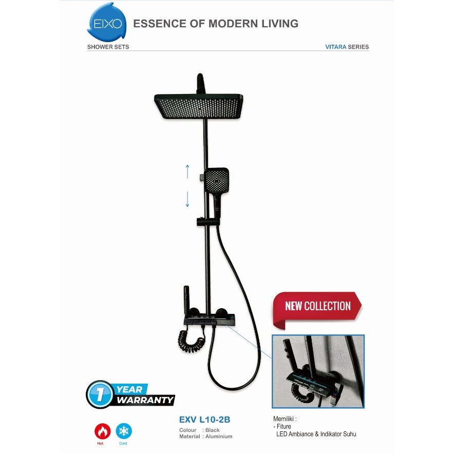 SET Shower Mandi Alumunium Panas Dingin LED Hitam EIXO VITARA