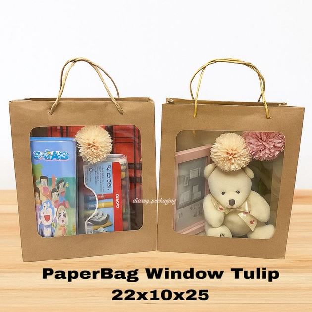 

Paperbag Window Tulip paperbag motif depan bening ukuran 22x10x26 souevnir goodie bag tas hampers termurah