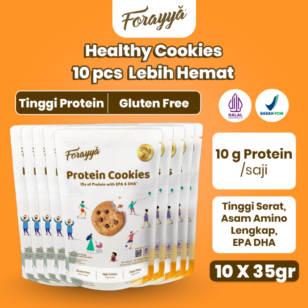 

10 PCS Protein Cookies Forayya 35g - Healthy Snack Gluten Free Tinggi Protein