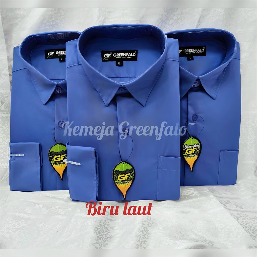 KEMEJA PRIA GREENFALO - KEMEJA POLOS LENGAN PANJANG WARNA BIRU LAUT