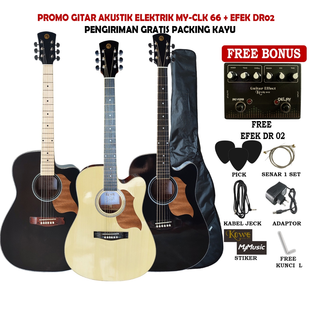Gitar Akustik Elektrik MY-CLK 66 Paket Promo Efek DR 02