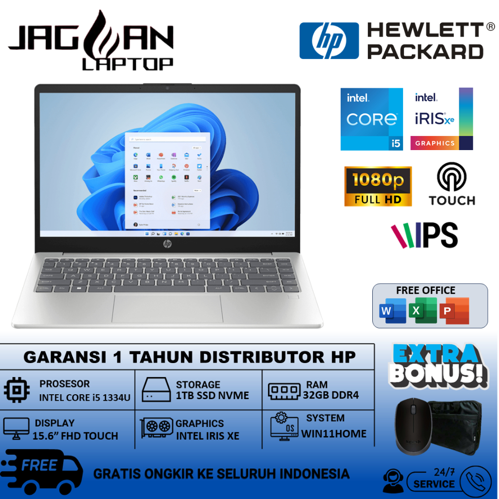 Laptop Touch HP 15S Core i5 1334U 32GB 1TB SSD 15.6" Inch FHD Ips Win 11 Home