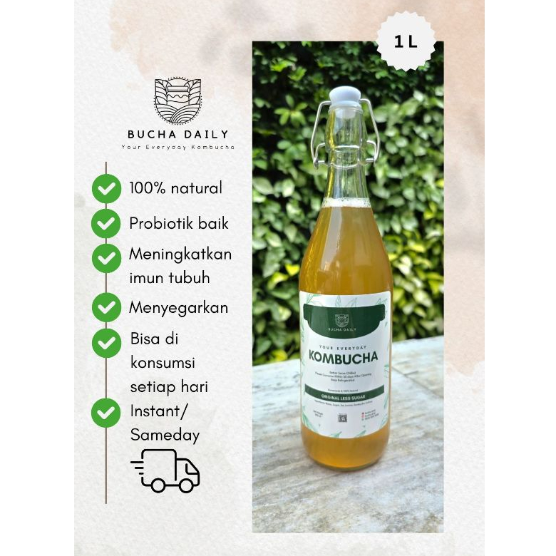 

[Instant/Sameday] Kombucha Teh Fermentasi LESS SWEET dengan Original Flavour 1000 ml