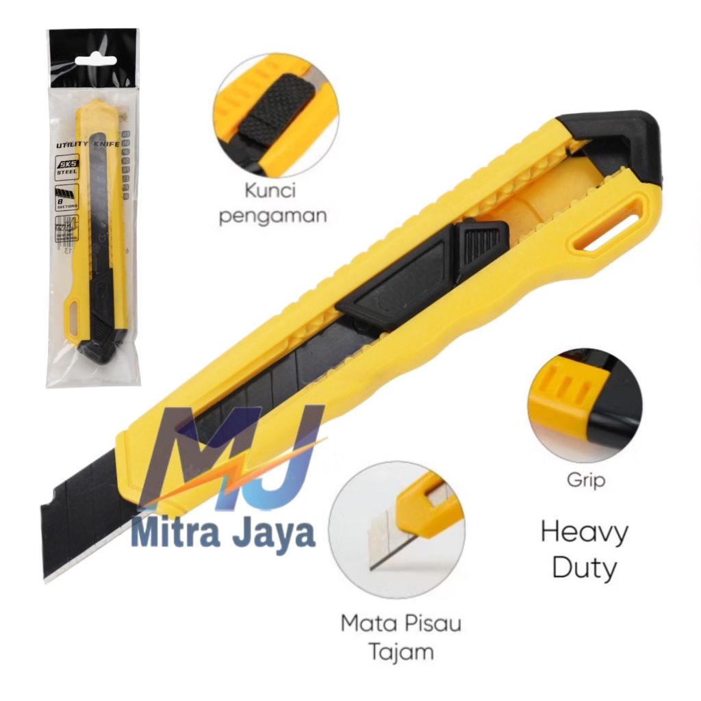 

Pisau Cutter 15cm Kuning Hitam Nyaman Digunakan Anti Slip Tahan Lama Mata Pisau Hitam Tajam Heave Duty