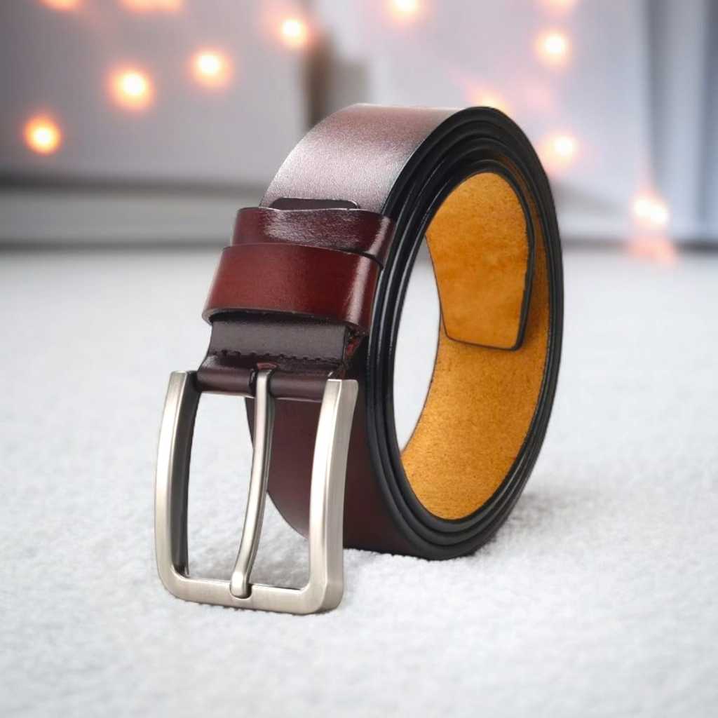 ikat pinggang pria kulit warna coklat tua(B6Q4) Ikat pinggang pria murah Gesper pria model tusuk Sab