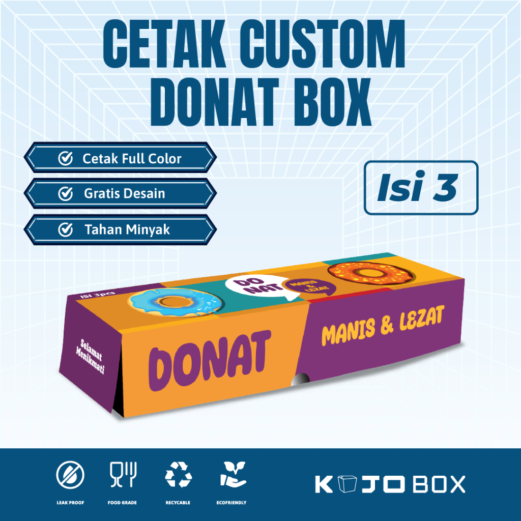

Box Donat Isi 3 Bahan Ivory290gr - Custom Full Print Laminasi Min Order 1000Pcs