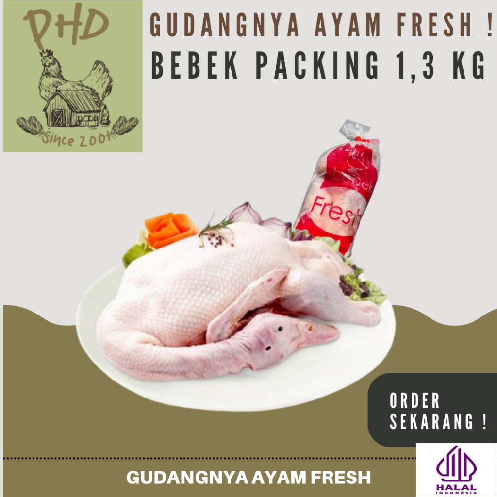 

AYAM PHD - BEBEK- PACKING- BERSIH- POLOS - MURAH - BERKUALITAS - SEGAR - FRESH 1,3 KG