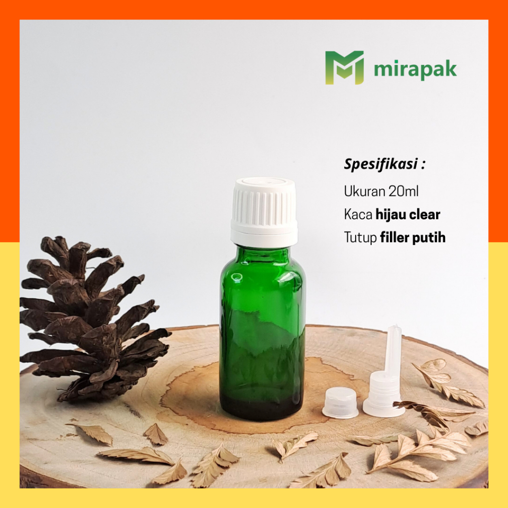 BOTOL FILLER TETES 20ML HIJAU KACA TEBAL - TUTUP HITAM - FILER PUTIH TETES SEGEL
