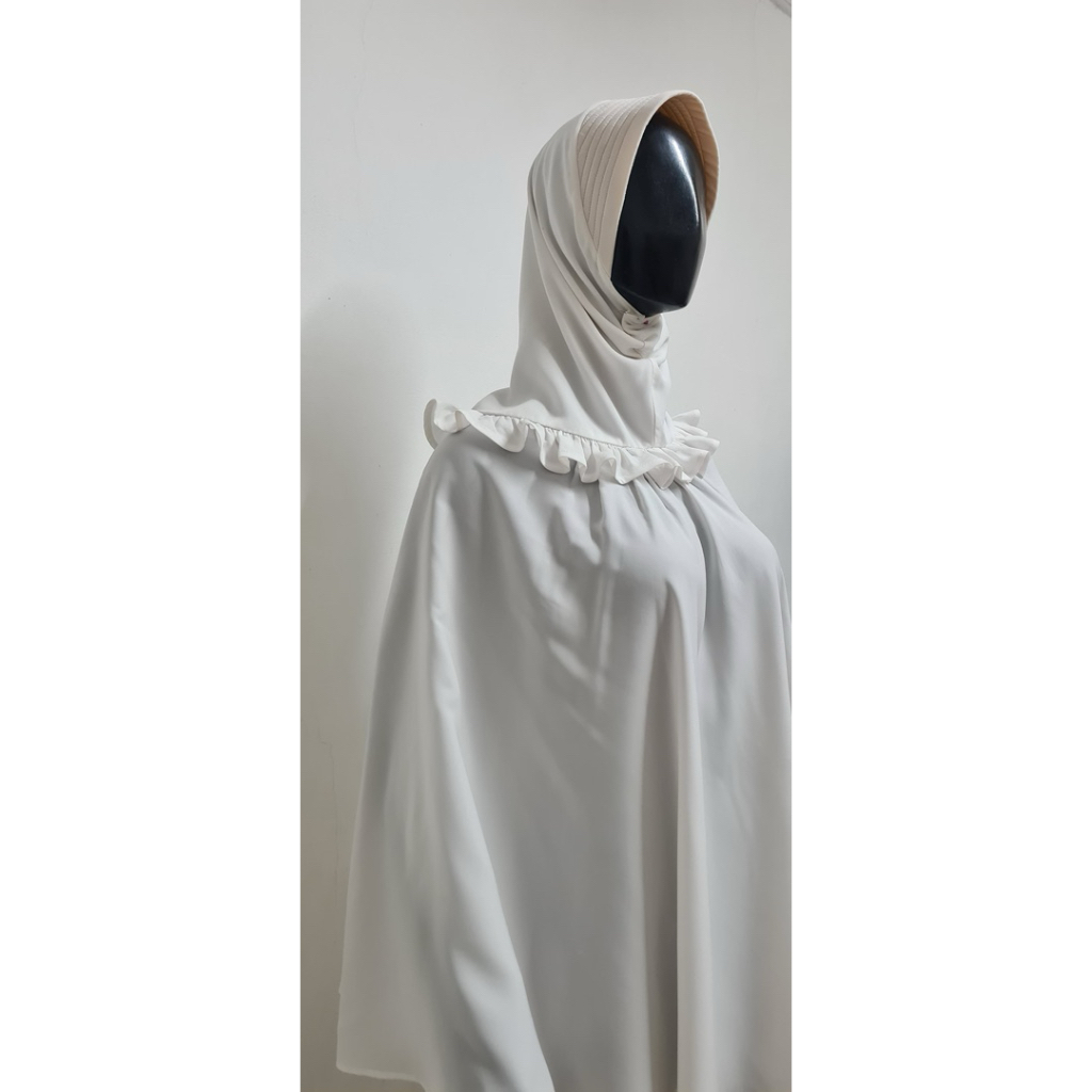 Hijab khimar muslimah syar’i, hijab instan putih, hijab mukena, hijab ped jumbo premium
