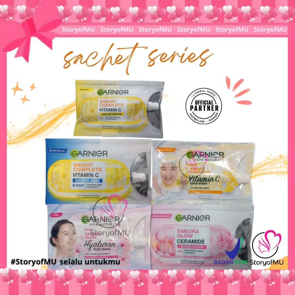 GARNIER Sakura Pinkish Glow / Brightening Foam 9ml / Serum Cream / Yoghurt Sleeping Mask 7ml SACHET
