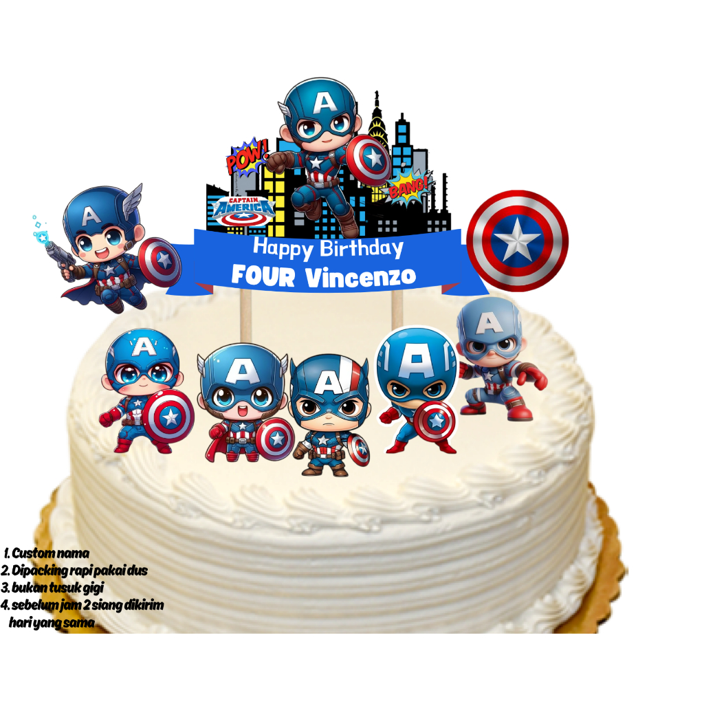 

Topper Cake Captain Amerika hiasan kue ulang tahun happy birthday