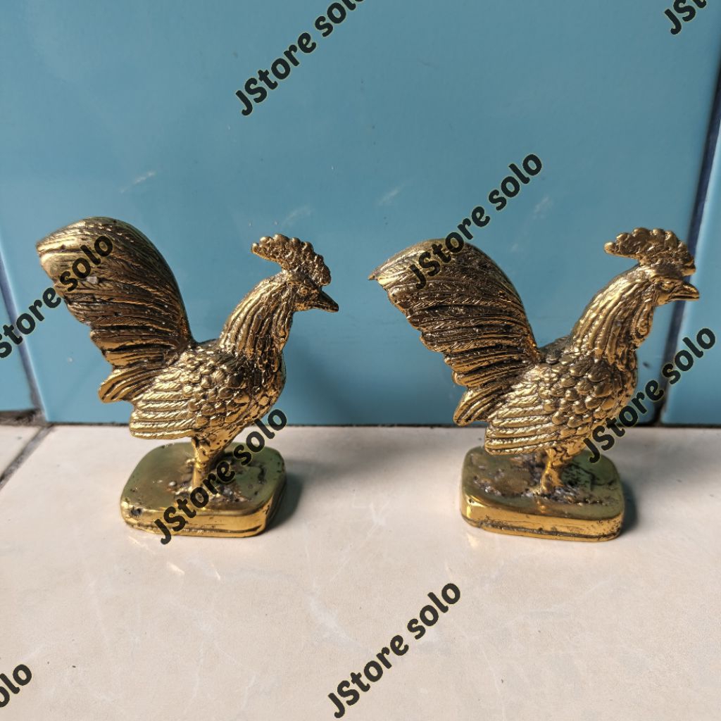Patung ayam Jantan Jago Kuningan Asli / Shio ayam