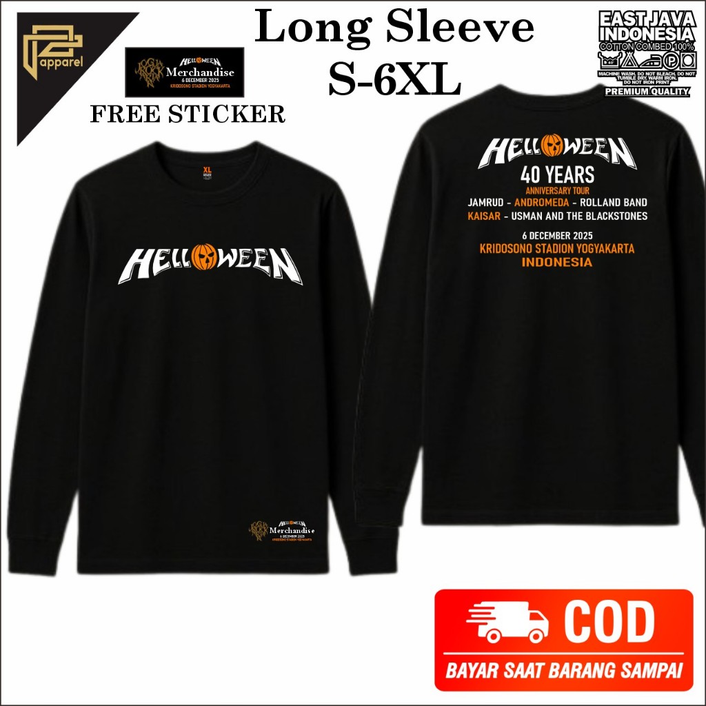 baju kaos LONG SLEVEE Band HELLOWEN Jogjarockarta bahan adem big size jumbo