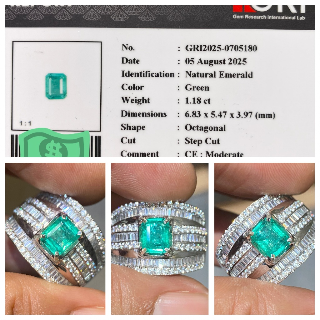 Natural 1.18ct emerald zambia moderate hq memo gri