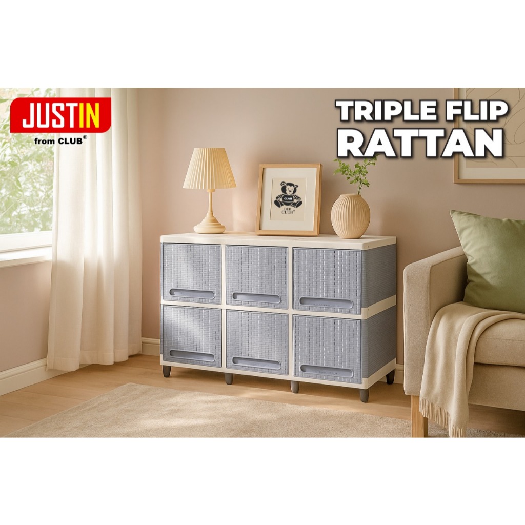 JUSTIN Triple Susun 2 - Lemari Pakaian Plastik - Lemari Pintu Geser - Kabinet Plastik Susun