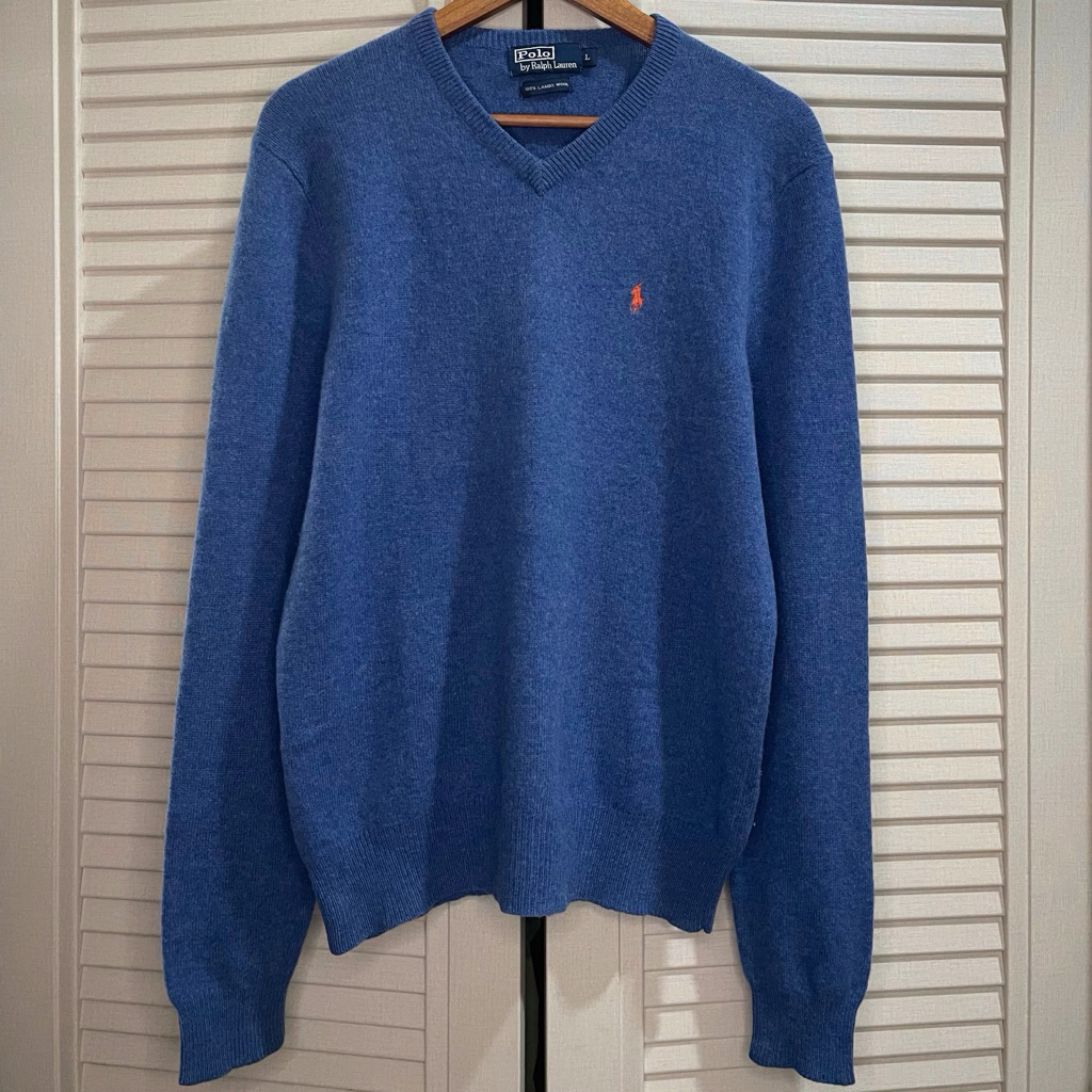 Polo Ralph Lauren - Wool V-Neck Sweater - Heather Blue - Size L