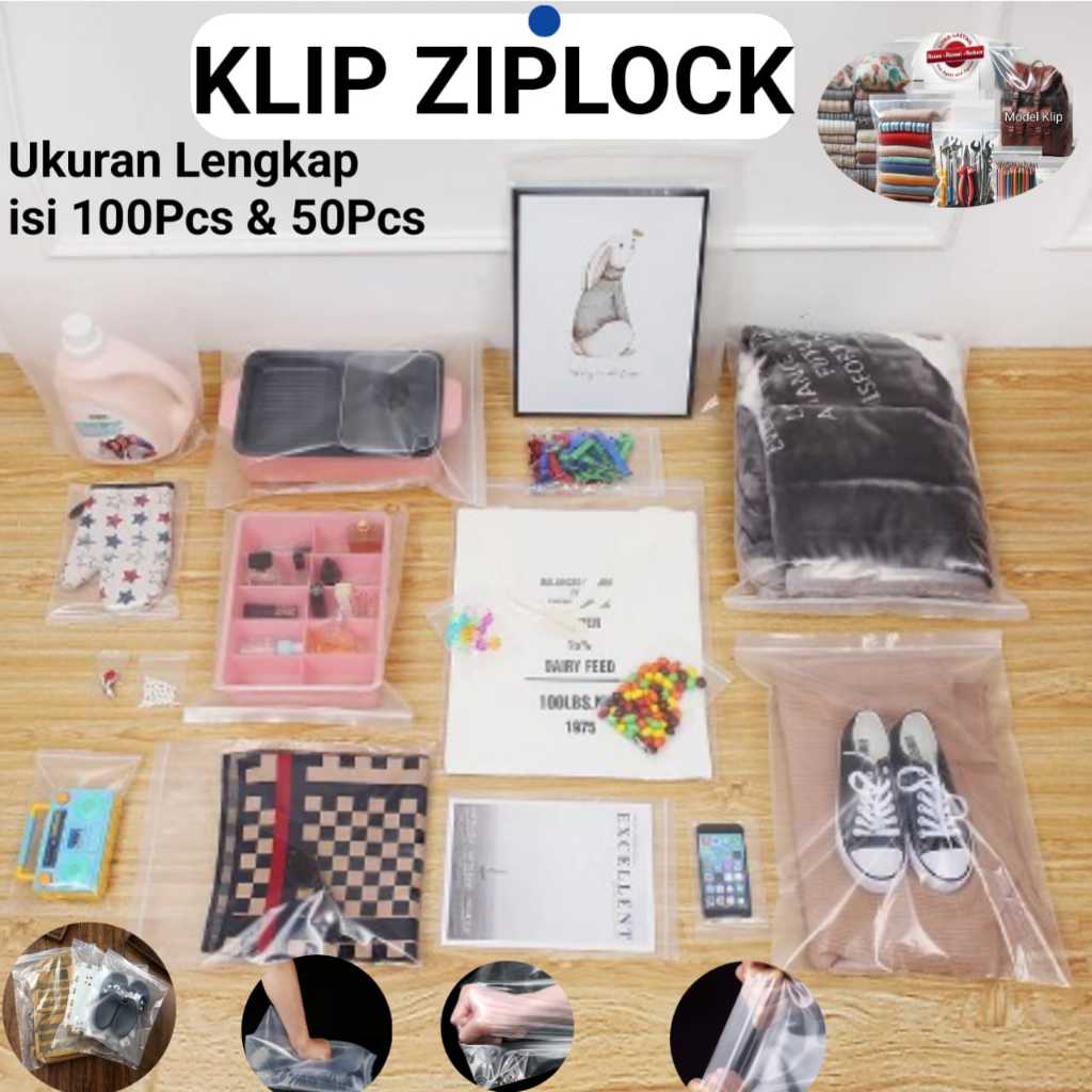 Plastik Klip Ziplock Bening Besar isi 100Pcs - 50Pcs Ukuran 35x45 s/d 20x30 Packing Tebal Olshop PE