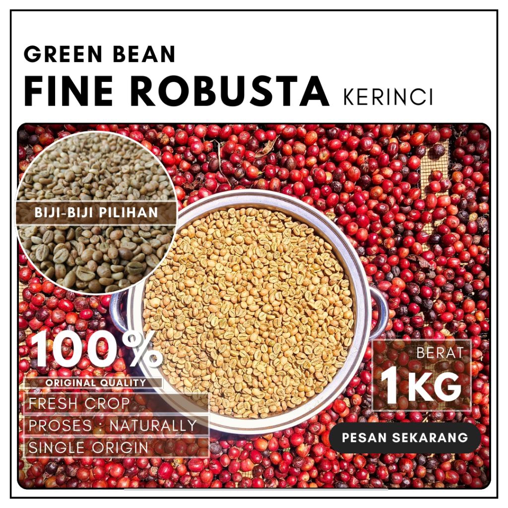 

Biji Kopi Green Bean Fine Robusta Kerinci Full Petik Merah Grade 1 Berat 1 Kg