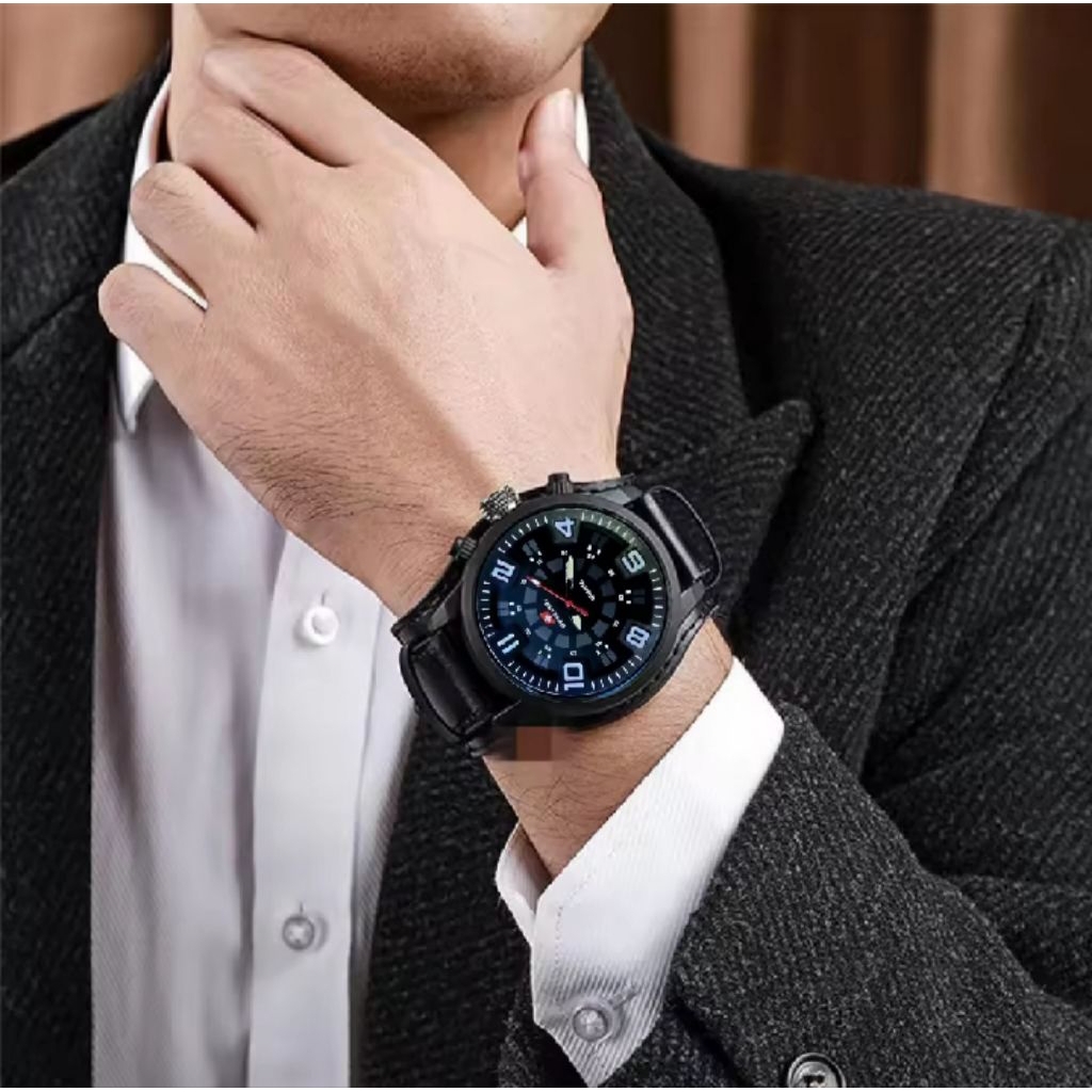Jam Tangan Pria Anti Air Swiss Army Tahan Air Fashion Business Auto Analog