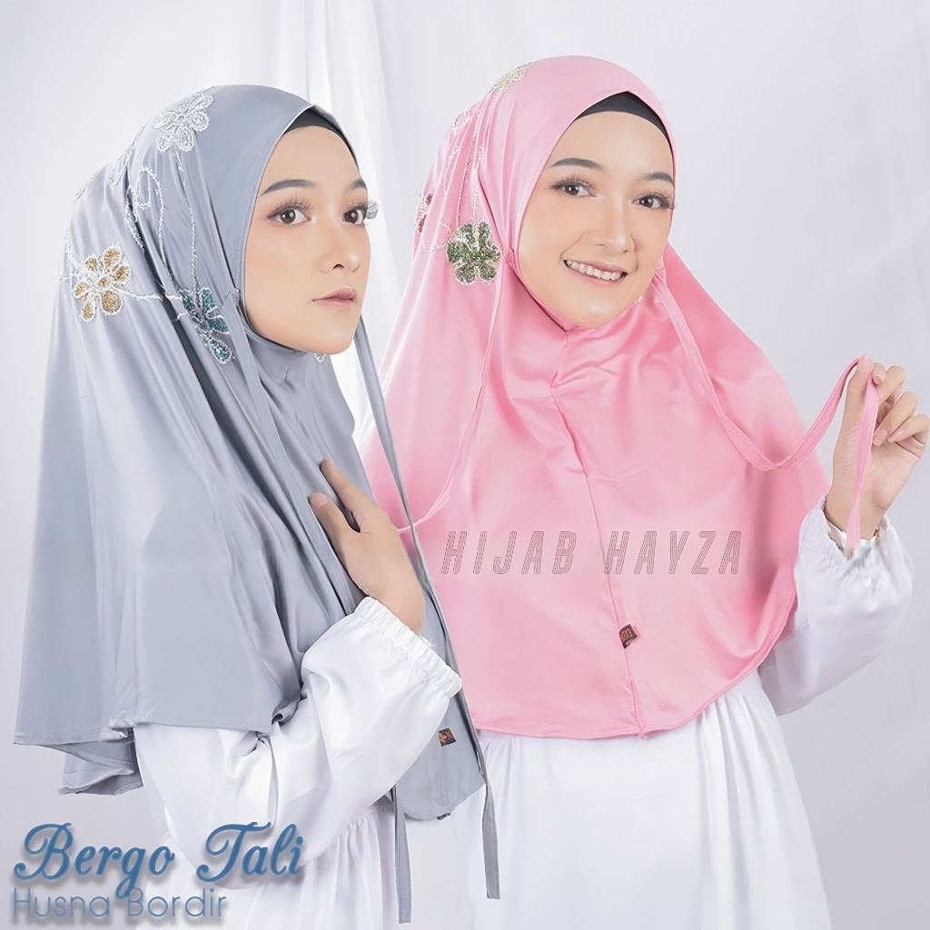 Hijab Bergo Tali Husna Bordir Kerudung Instan Tali