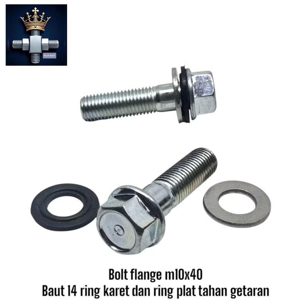 Baut Flange M10x40 BAUT 14 ring karet ring plat tahan getaran baut dudukan kenalpot shok original ba