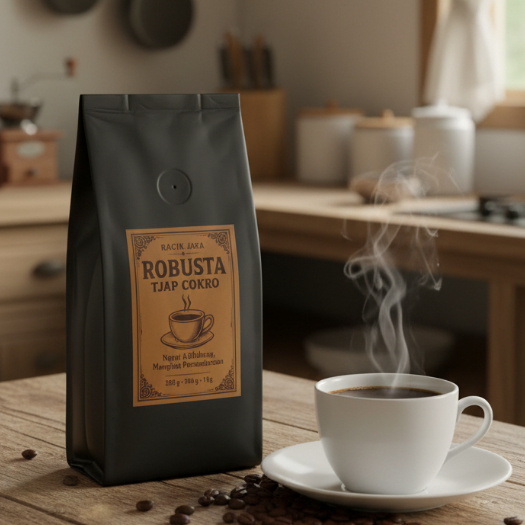 

KOPI BUBUK ROBUSTA TJAP COKRO, dari biji kopi robusta kualitas pilihan, aroma harum dan citarasa sesungguhnya.