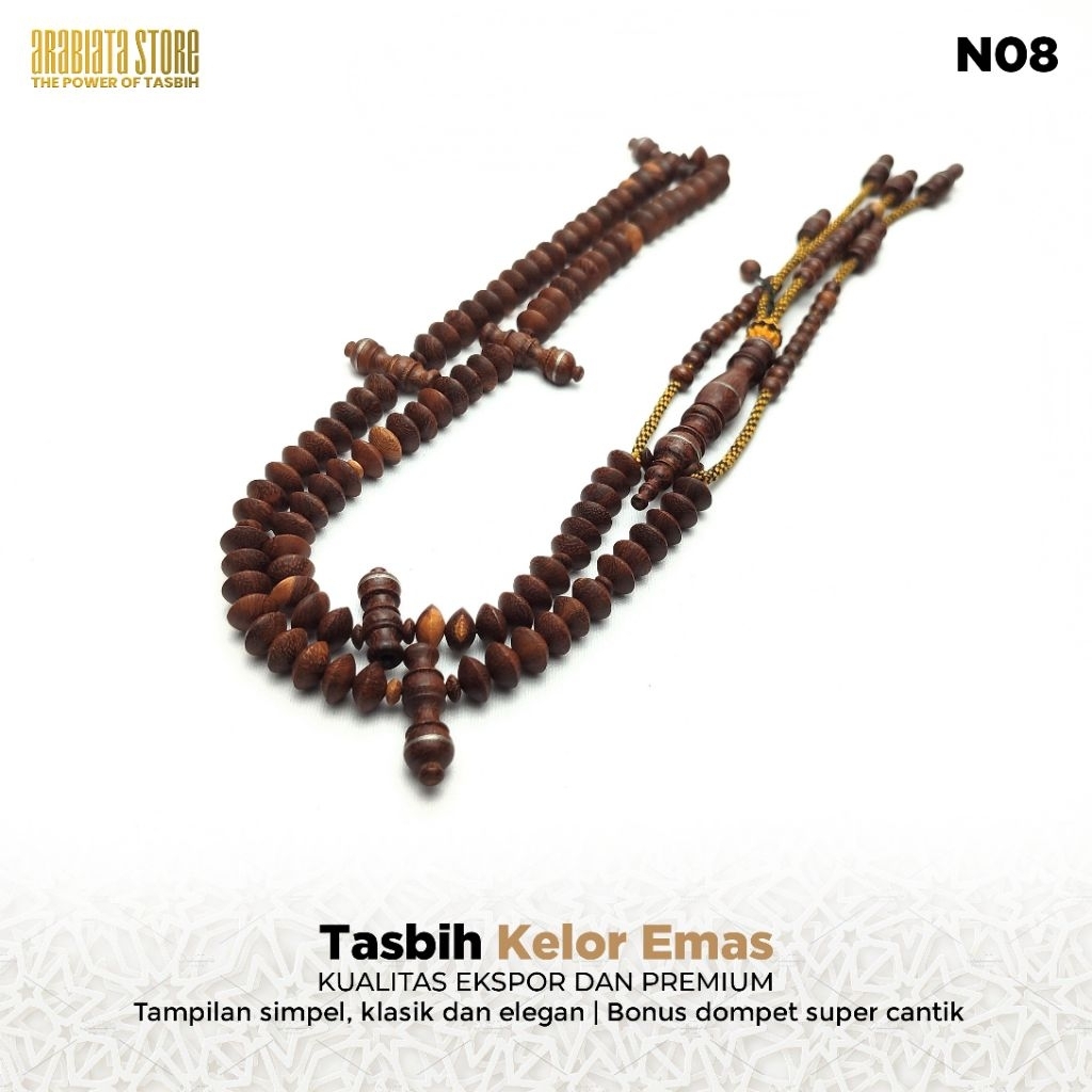 Tasbih Kayu Kelor Mas Premium Rumbai Rajut Tasbih Tijani Asli
