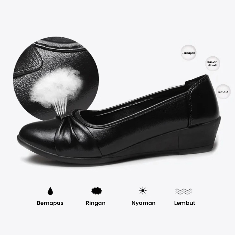 Sepatu Wedges Wanita Sepatu Flat Wanita Dewasa Slip on Kulit Kerja Pantofel
