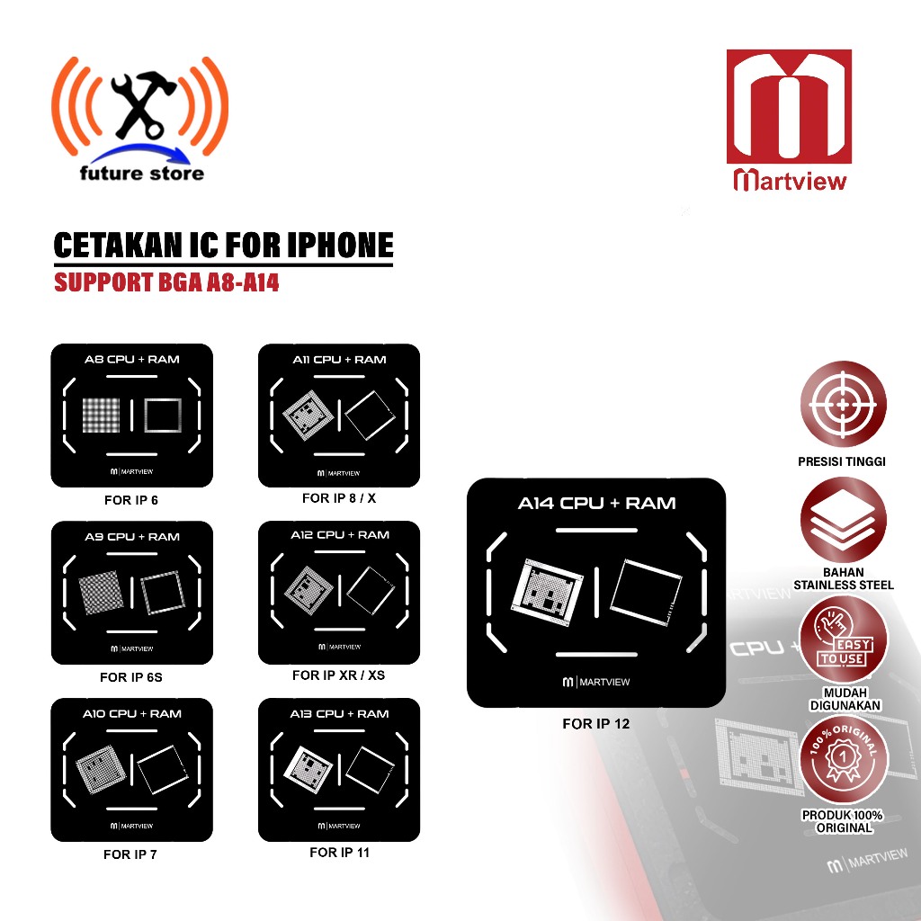 MARTVIEW CETAKAN IC CPU IPHONE 6 6S 7 8 X XR XS 11 12 - CETAKAN MARTVIEW BGA A8 A9 A10 A11 A12 A13 A
