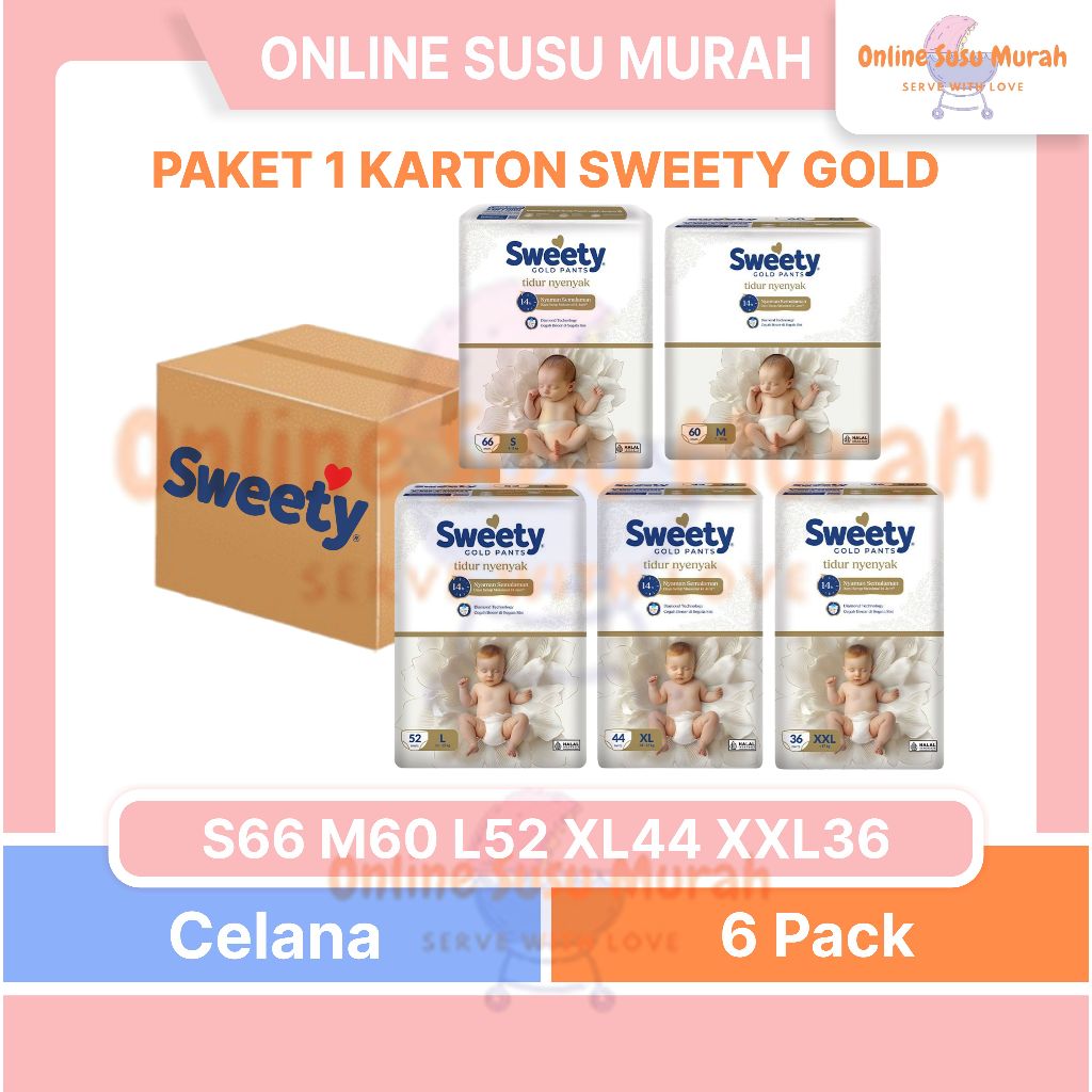 SWEETY GOLD PANTS 6 BALL / 1 KARTON S66 M60 L54 XL44 XXL36 POPOK CELANA S66 M60 L54 XL44 XXL36 PPKS
