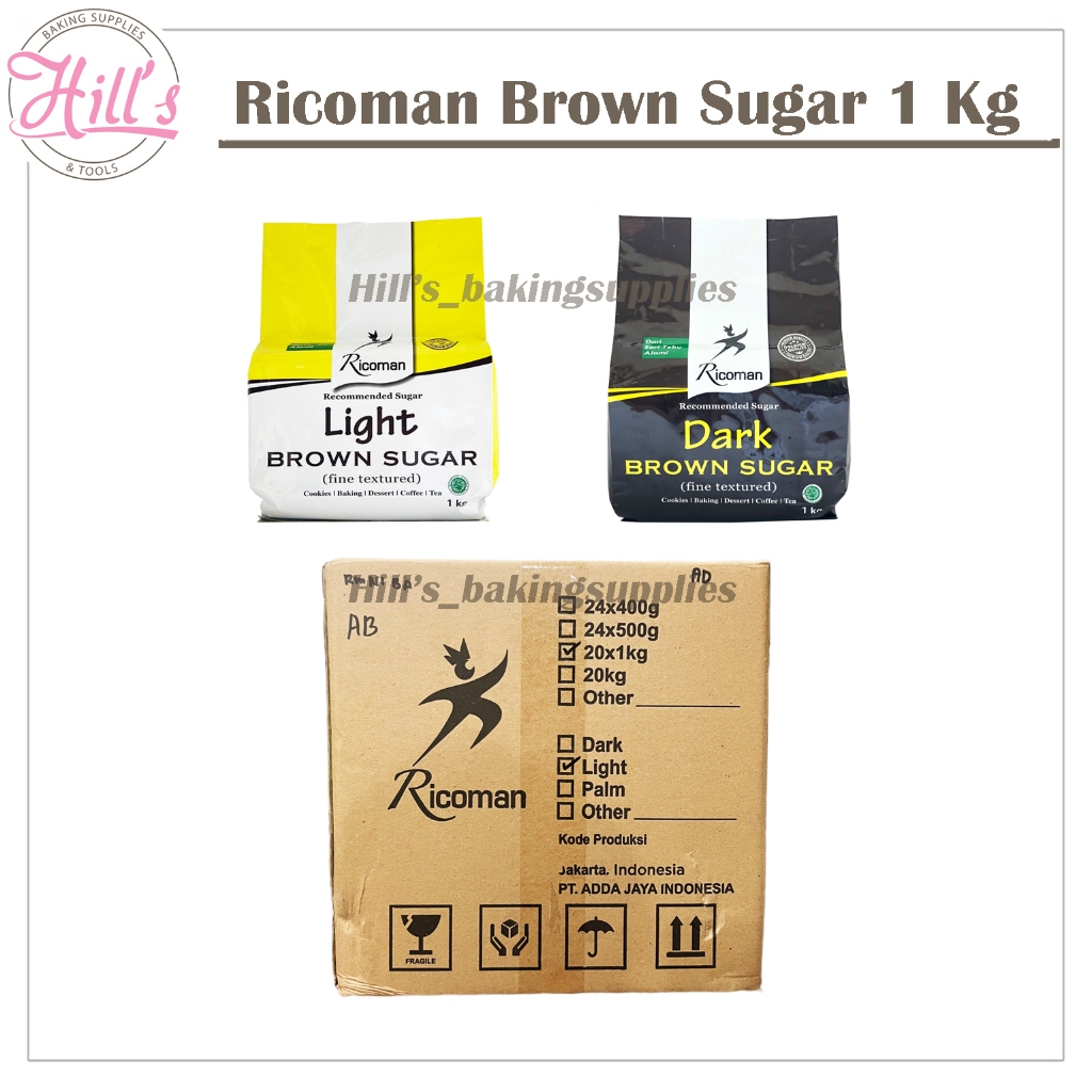 

( KARTON ) RICOMAN LIGHT & DARK BROWN SUGAR 1kg / GULA TEBU COKLAT 1 kg HARGA DUS