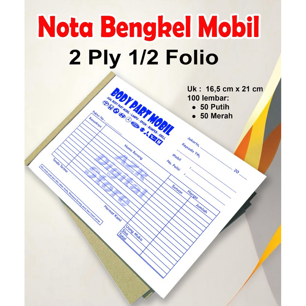

NOTA BENGKEL SPARE PART MOBIL 2 ply 1/2 Folio Isi 100 Lembar