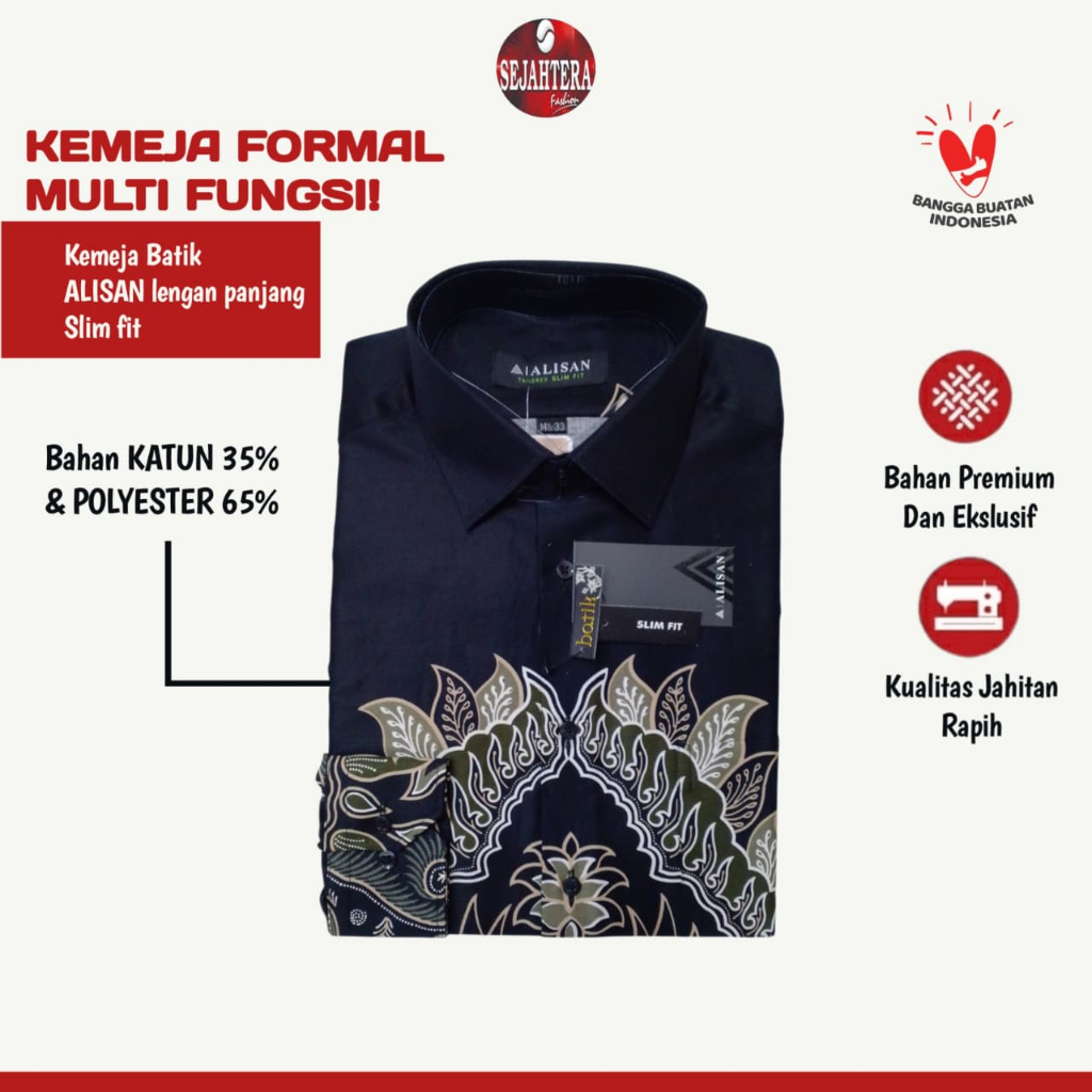 ALISAN - Kemeja Alisan Lengan Panjang Batik Kombinasi Slimfit