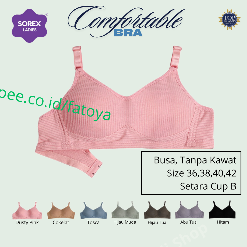 SOREX Comfortabel Bra Busa Tanpa Kawat Cup B Size 36,38,40,42