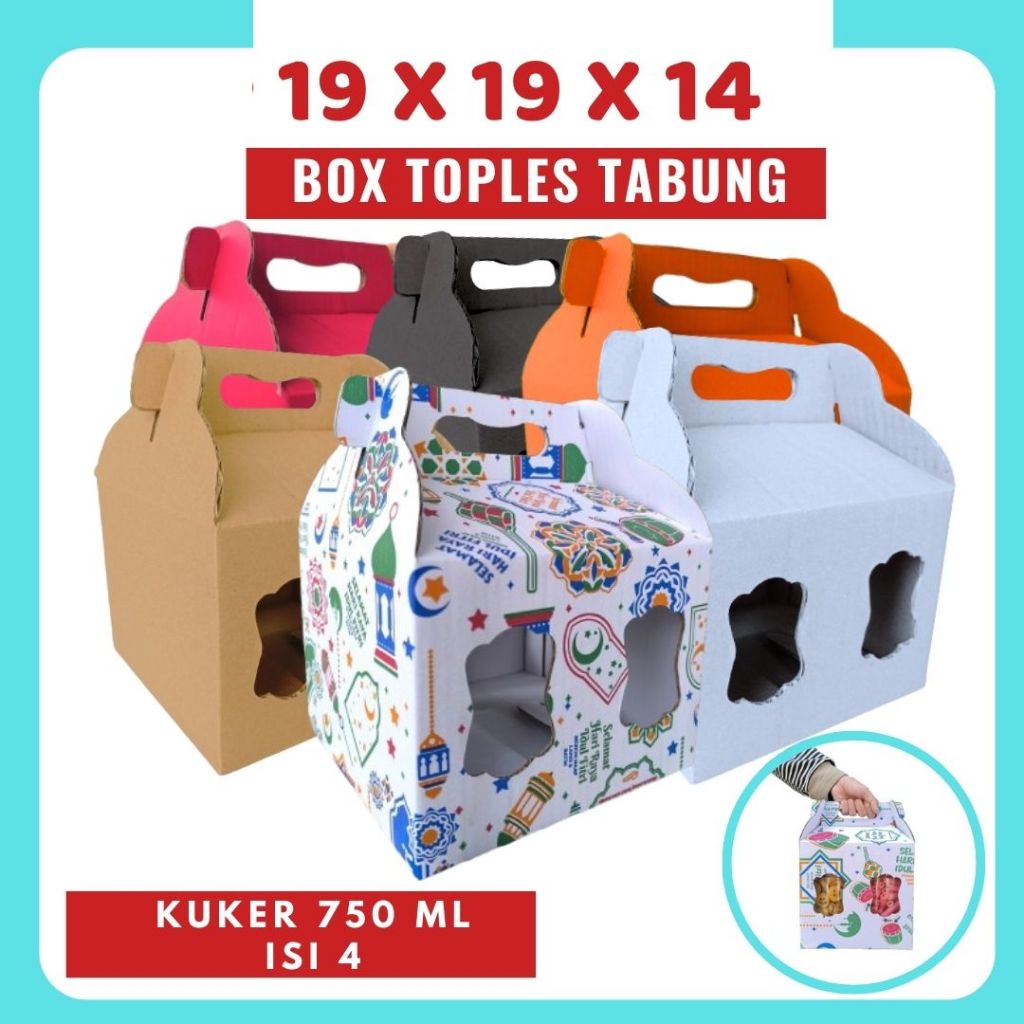 

Box Kuker jar 19x19x14 Toples Jar 750ml isi 4 Jinjing Gable Box Kue Kering Dus Kue Kering Kemasan