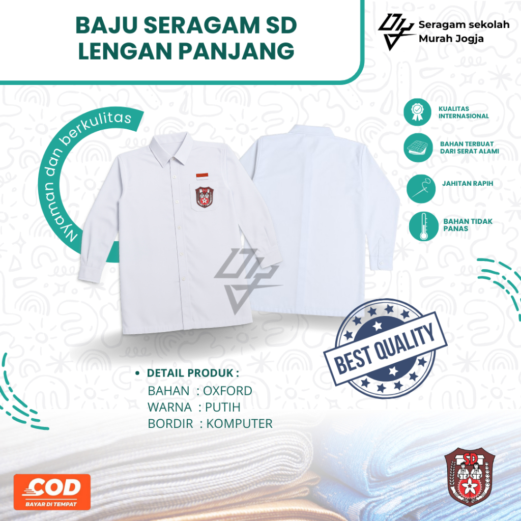 BAJU SERAGAM SD LENGAN PANJANG MURAH | SERAGAM SD PUTIH LENGAN PANJANG